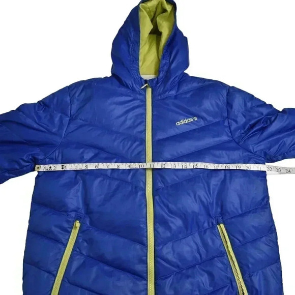 Adidas Neo Label Down  Filled Bomber Puffy Jacket Hooded Blue Size Medium - Picture 11 of 11